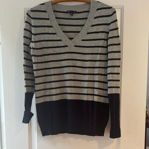 GAP Gray and Black Striped V-Neck Sweater